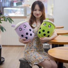 Load image into Gallery viewer, Image of Boba Taro and Boba Matcha of the BobaPalz with Woman - Boba and Bubble Tea Plushie
